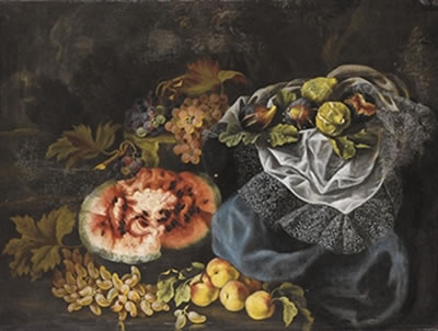 Natura morta di frutta con anguria, uva e fichi by Maximilian Pfeiler - Auction record, sale price, and art valuation. Compare with similar artists and explore comparable artworks.