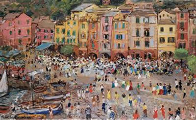 Piazza di Portofino by Michele Cascella - Auction record, sale price, and art valuation. Compare with similar artists and explore comparable artworks.