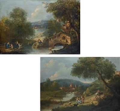 Paesaggio fluviale con contadini; a pair (2)