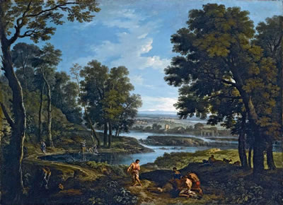 Paesaggio fluviale con lavandaie e pastori