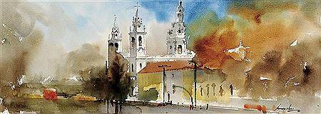 Sample artwork by Antonio Neves (Born 1963), known for watercolor and oil painting, focusing on urban spaces, fishing, and traditional activities - View similar artists and auction records
