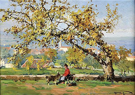 "Landscape with figure near a town" by Fausto Goncalves - Auction record, sale price, and art valuation. Compare with similar artists and explore comparable artworks.