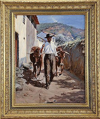 "Village excerpt - man driving oxen"