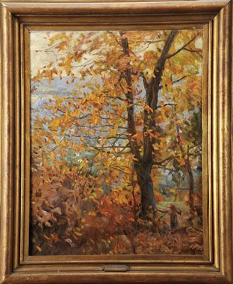 Paisagem outonal com figura feminina