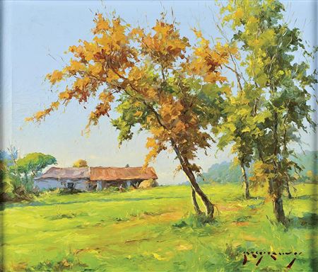 Paisagem com casa e figuras