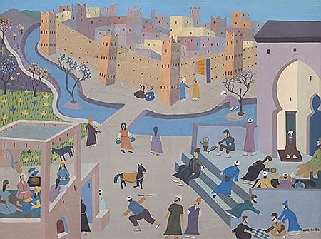 Fresque de la vie marocaine, 1984 by Mohamed Naciri - Auction record, sale price, and art valuation. Compare with similar artists and explore comparable artworks.