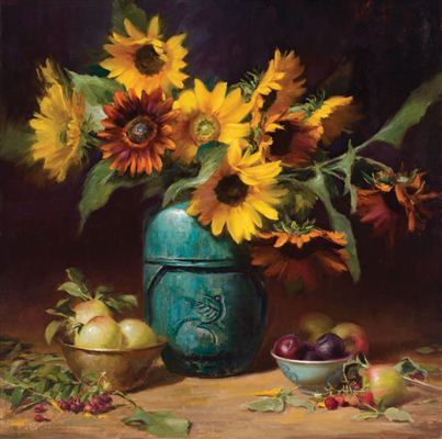 Sample artwork by Elizabeth Robbins (Born 1962), known for floral still life and figure painting - View similar artists and auction records
