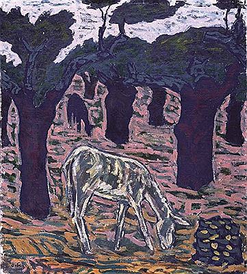 Landscape with oak and donkey
