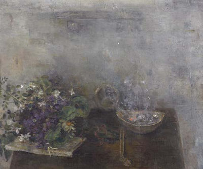 Bodegón con violetas