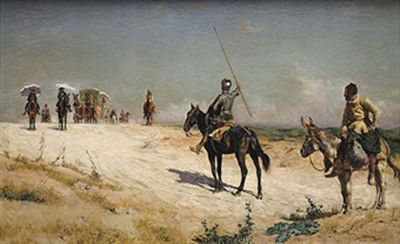 DON QUIJOTE Y SANCHO PANZA DETENIENDO LA CARAVANA
