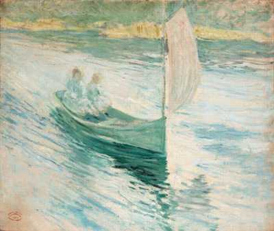 Two Children in a Sailboat by John Henry Twachtman - Auction record, sale price, and art valuation. Compare with similar artists and explore comparable artworks.