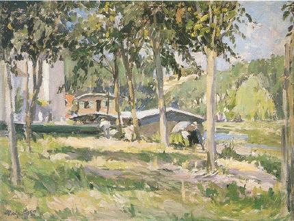 Painter by a Canal in France by George Oberteuffer - Auction record, sale price, and art valuation. Compare with similar artists and explore comparable artworks.