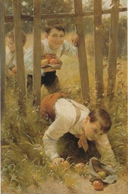 Stealing Apples by Karl Witkowski - Auction record, sale price, and art valuation. Compare with similar artists and explore comparable artworks.
