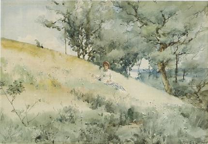 Girl Sitting on a Hillside