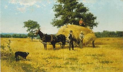 Haying in August by Frank Russell Green - Auction record, sale price, and art valuation. Compare with similar artists and explore comparable artworks.