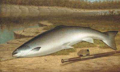 The Big Catch - A Salmon on a River Bank by Walter Brackett - Auction record, sale price, and art valuation. Compare with similar artists and explore comparable artworks.