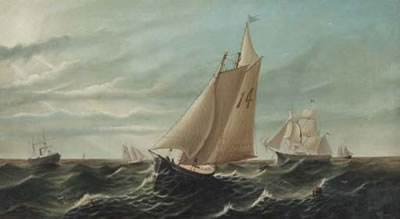 Fishing schooners in choppy waters