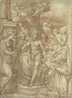 Saint John the Baptist flanked by Saint Barbara and other saints by Carlantonio Procaccini - Auction record, sale price, and art valuation. Compare with similar artists and explore comparable artworks.
