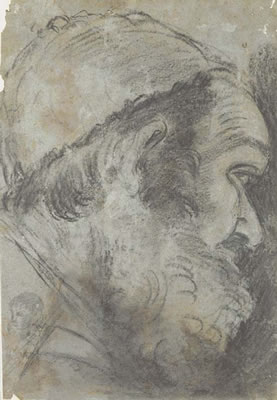 Sample artwork by Giacomo Cavedone (1577 - 1660), known for decorative church painting, monumental altarpieces, christian figures, pen & ink drawing - View similar artists and auction records