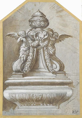 Two putti around an urn