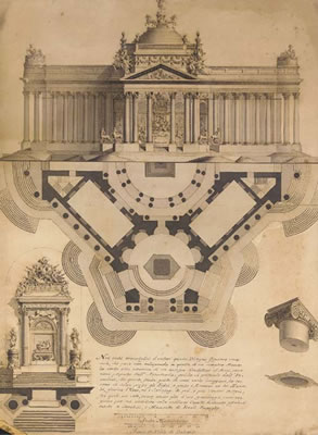 Elevation and ground plan with subsidiary studies of a capital and altar by Domenico Pedrini - Auction record, sale price, and art valuation. Compare with similar artists and explore comparable artworks.