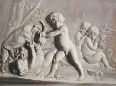 Putti playing with a goat