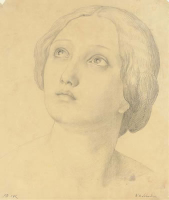 Head of a woman looking up