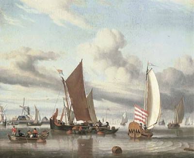 Shipping in a calm sea off a jetty
