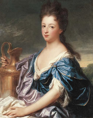 Portrait of a lady, said to be the Marquise d'Epinay as Hebe, half-length, in a blue dress, holding an urn
