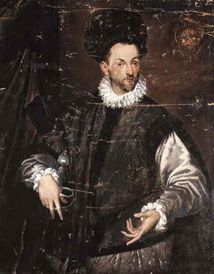 Portrait of Constantius de Ballis, three-quarter-length, in a black doublet, his right hand resting on the pummel of his sword
