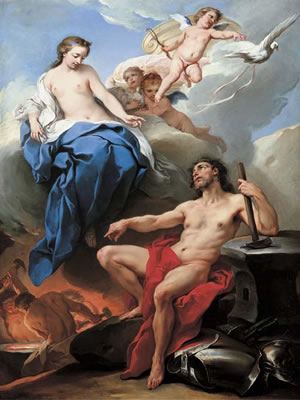 Venus requesting Vulcan to make arms for Aeneas