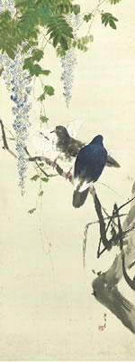Toka gunkyu no zu (Wisteria and group of pigeons)