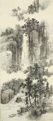 Waterfall and summer mountains