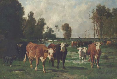 Sample artwork by Emile Van Marcke (1827 - 1890), known for animal in rural landscape painting - View similar artists and auction records