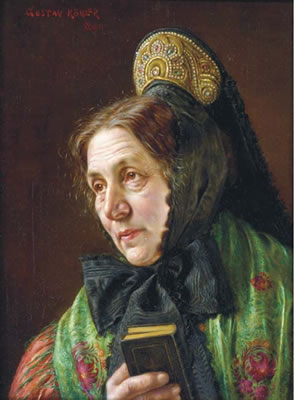 A woman holding a book by Gustav Kohler - Auction record, sale price, and art valuation. Compare with similar artists and explore comparable artworks.