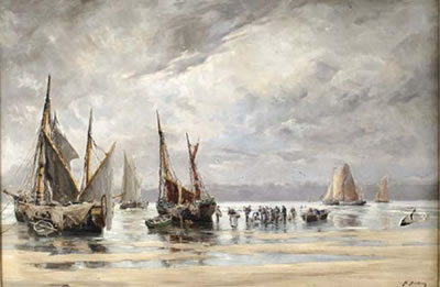 Fishing boats offshore by Henri Arden - Auction record, sale price, and art valuation. Compare with similar artists and explore comparable artworks.