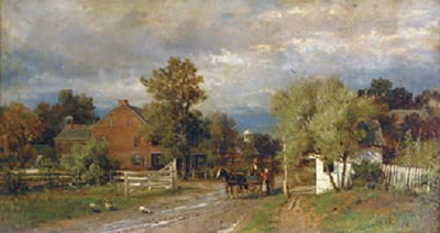 A Horse Drawn Cart with Figures at the Village Toll Gate
