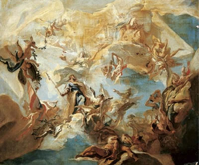 A bozzetto for a ceiling: Merit crowned by Nobility