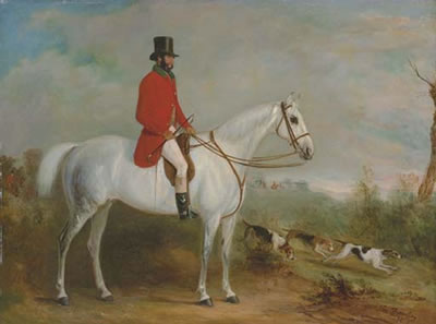 A Gentleman on a Grey Hunter with Hounds in a Landscape, a Hunt Gone Away beyond