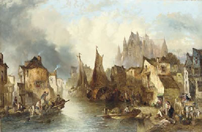 A village scene by Alfred Montague - Auction record, sale price, and art valuation. Compare with similar artists and explore comparable artworks.
