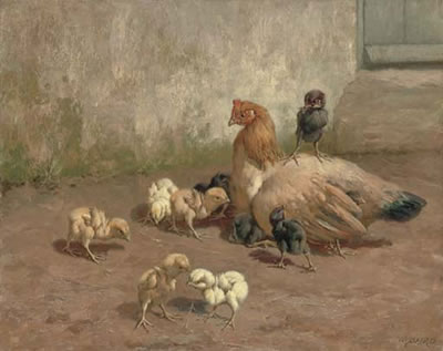 All My Own-A Hen with her Chicks by William Baptiste Baird - Auction record, sale price, and art valuation. Compare with similar artists and explore comparable artworks.