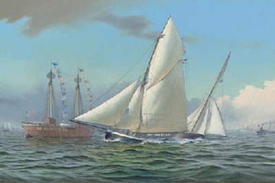 Puritan vs. Genesta in the 1885 America's Cup off the Sandy hook lightship