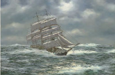 The jute clipper Star of Greece at sea in the gathering dusk