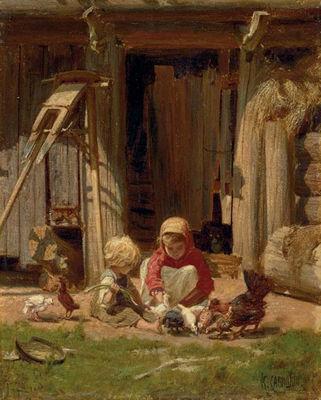 Children with Chickens by Konstantin Apollonovich Savitsky - Auction record, sale price, and art valuation. Compare with similar artists and explore comparable artworks.
