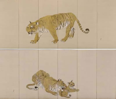 Tigers and cub (pair of 6 panels)