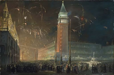 A fireworks display over Saint Mark's Square, Venice