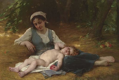 Jeune mère et enfant endormi