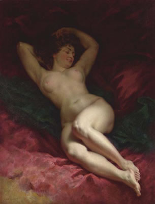 Nu sur drapé rouge