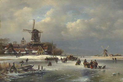 Villagers on a Frozen Waterway