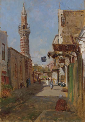 A Section of the main Street of the Fatimid area of al-Qahira (the heart of historic Cairo) with the Mosque of al-Fakahani (Mosque of the Fruit Sellers